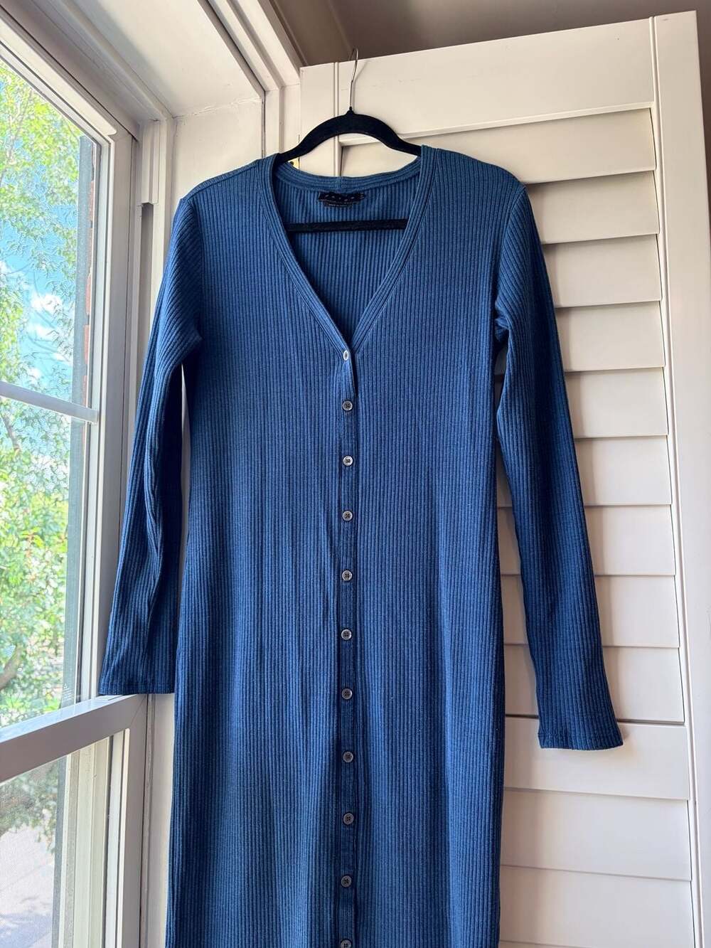 Hatch Harper Ribbed Knit Button Front Midi Cardigan Dress